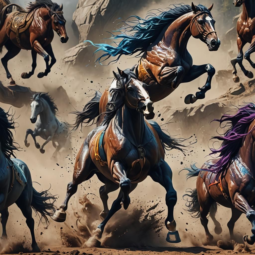 Muscular Horse Running: Detailed Fantasy Concept Art