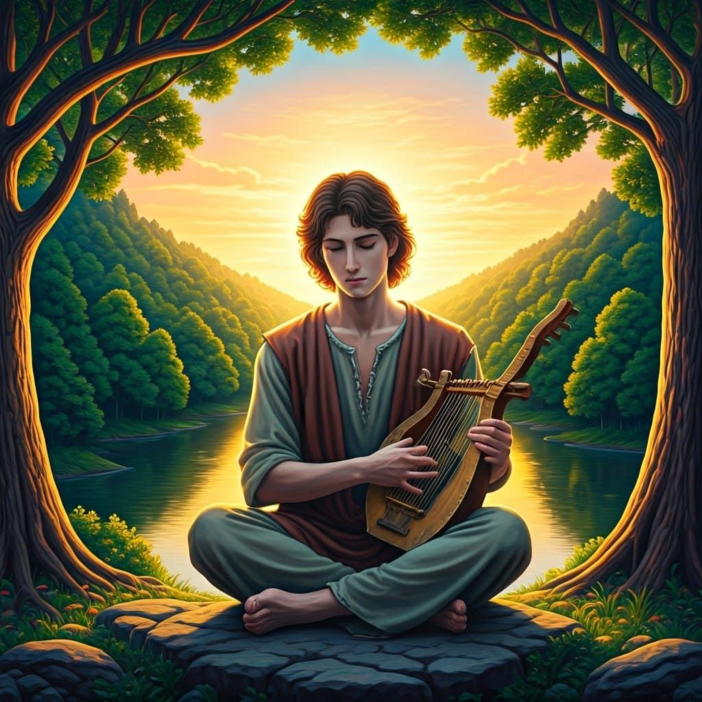Mystical Musician in a Dreamlike Landscape