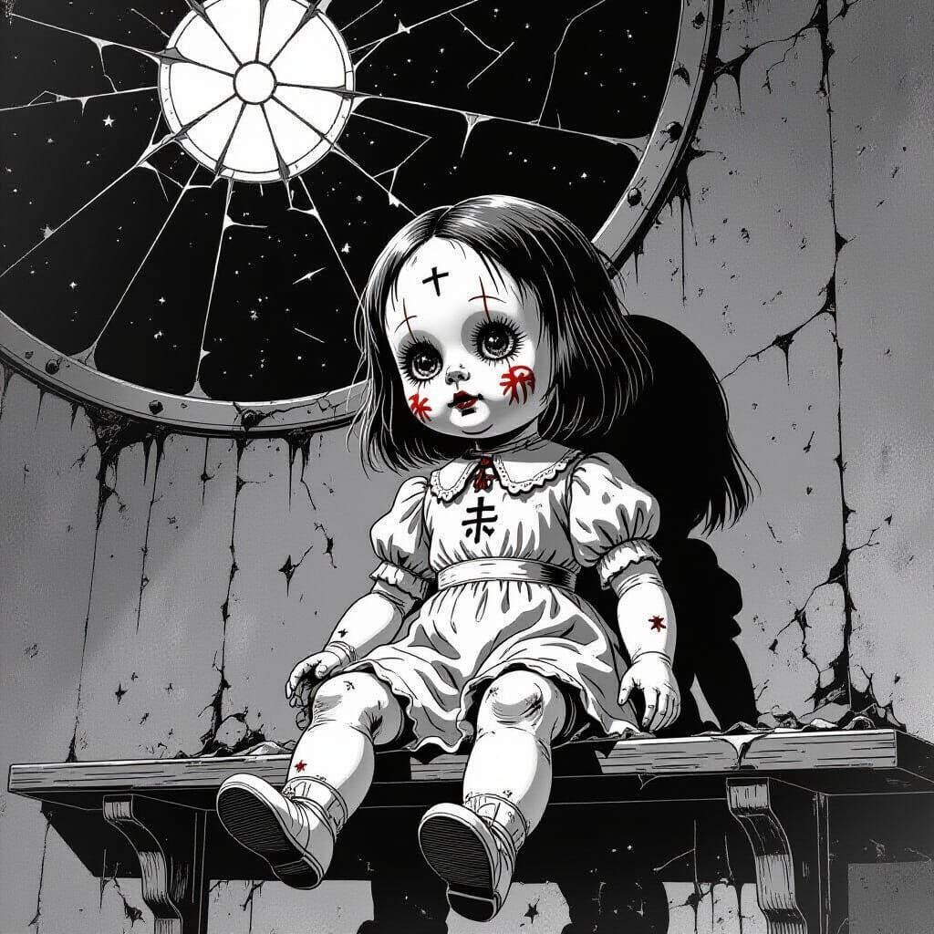 Junji Ito Inspired Horror Doll in Cosmic Observatory