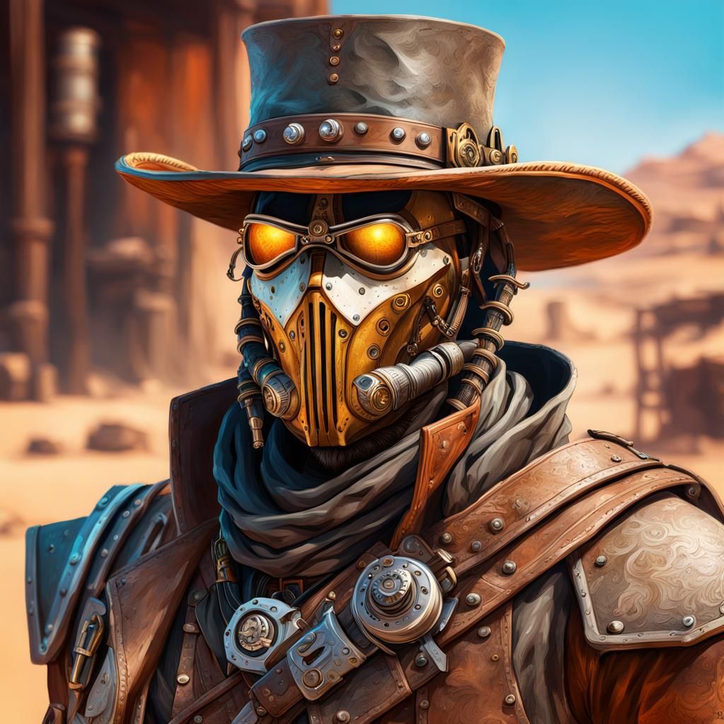Steampunk Nomad Bounty Hunter in the Wild West