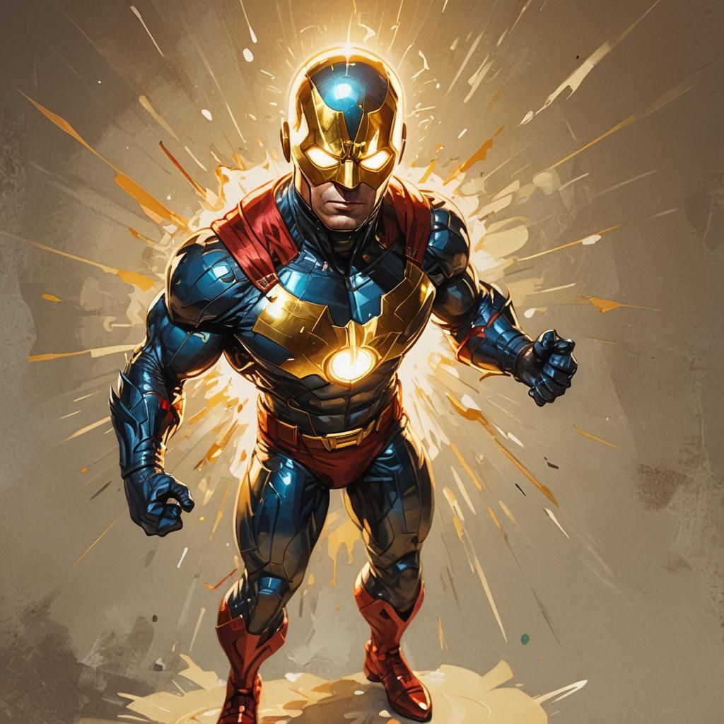 Light Bulb Superhero in Cartoonish Graphic Novel Style