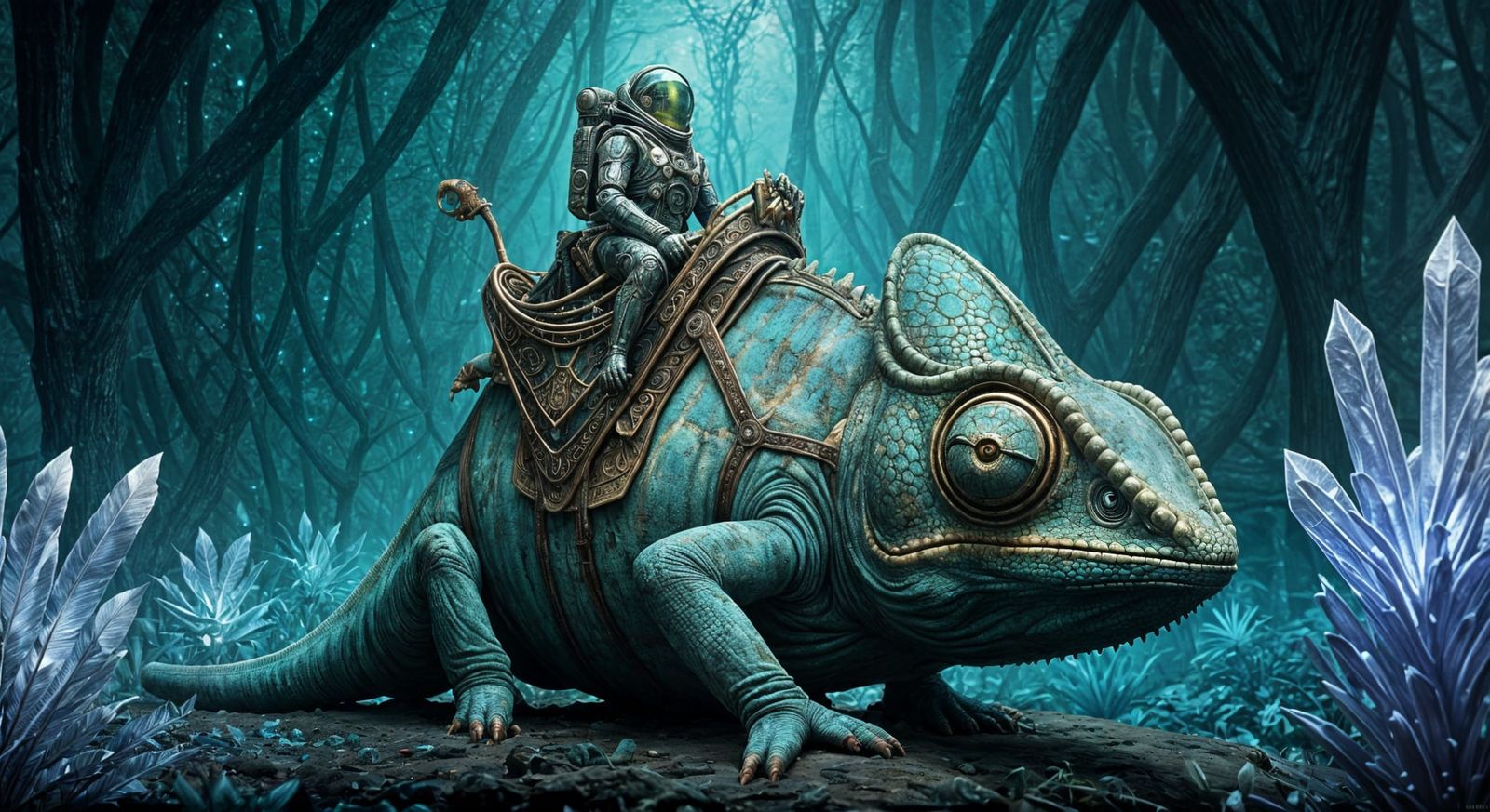 Epic Alien Chameleon Carries Space Explorer on Futuristic Pl...