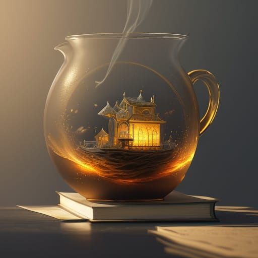 Whimsical Teacup Library with Hovering Books