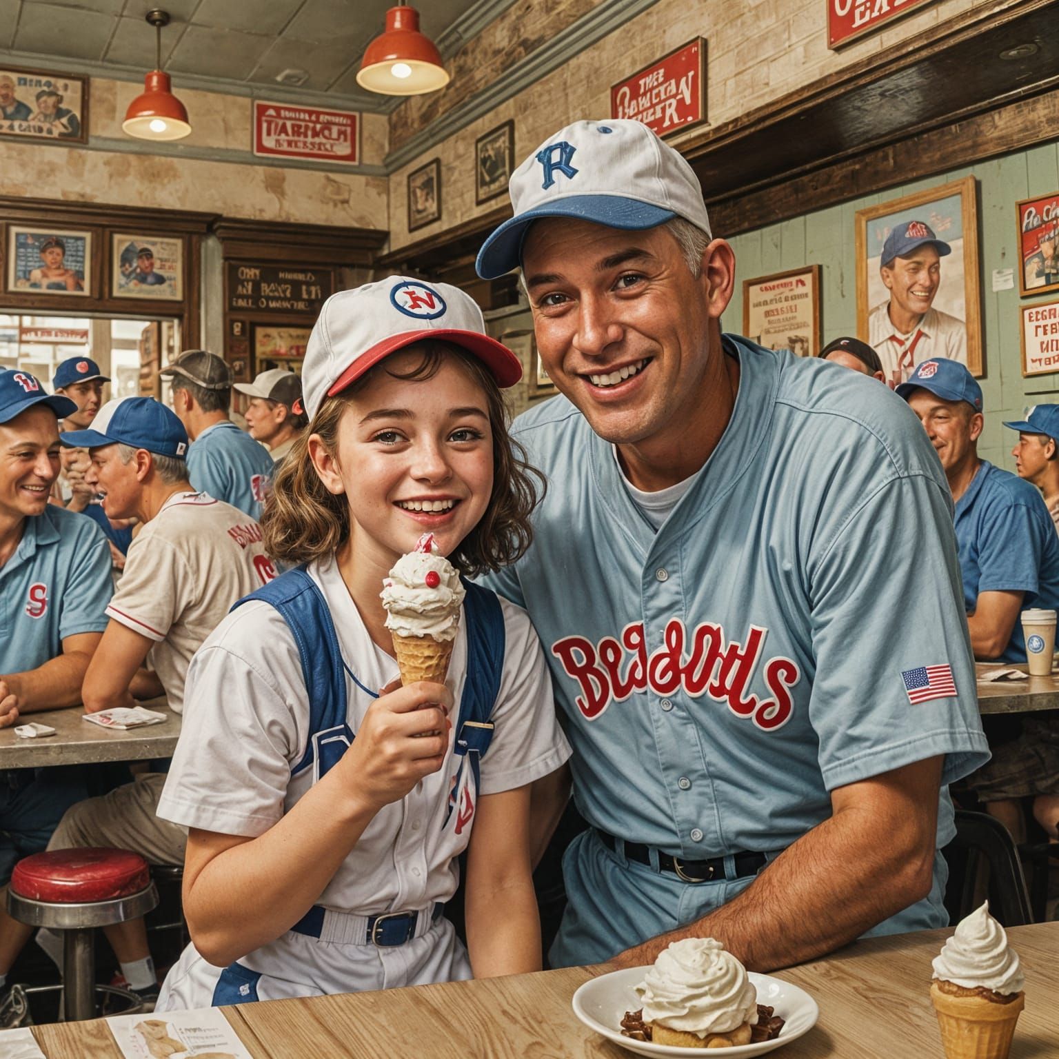 Girl and Dad Celebrate Baseball Win, Rockwell Style