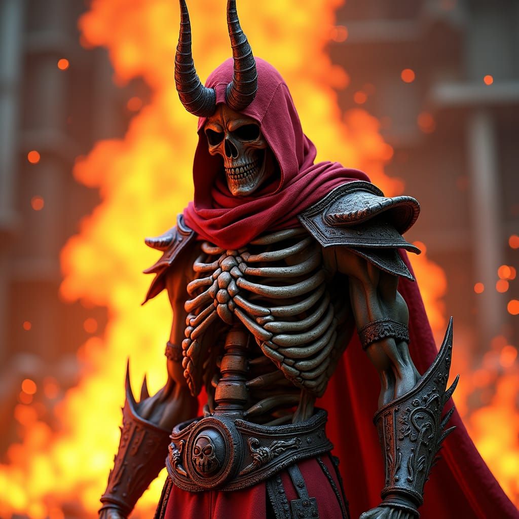 Fiery Skeletal Warrior in Dark Fantasy Style