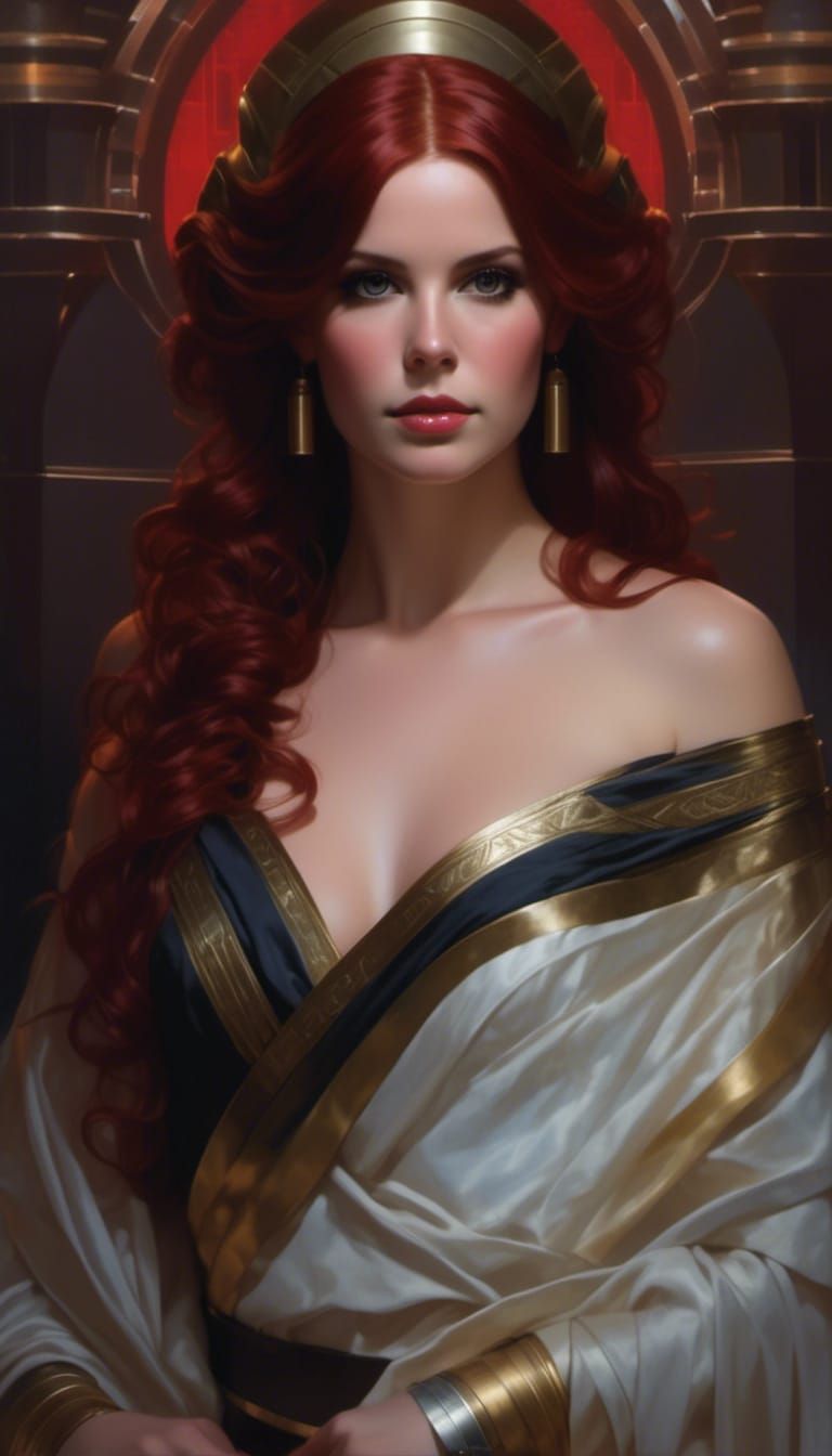 Rococo Female Jedi Portrait with Red Hair