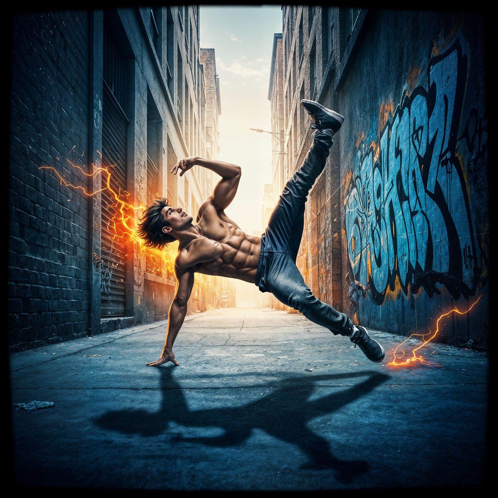 Dynamic Breakdancer in Urban Street Art Style