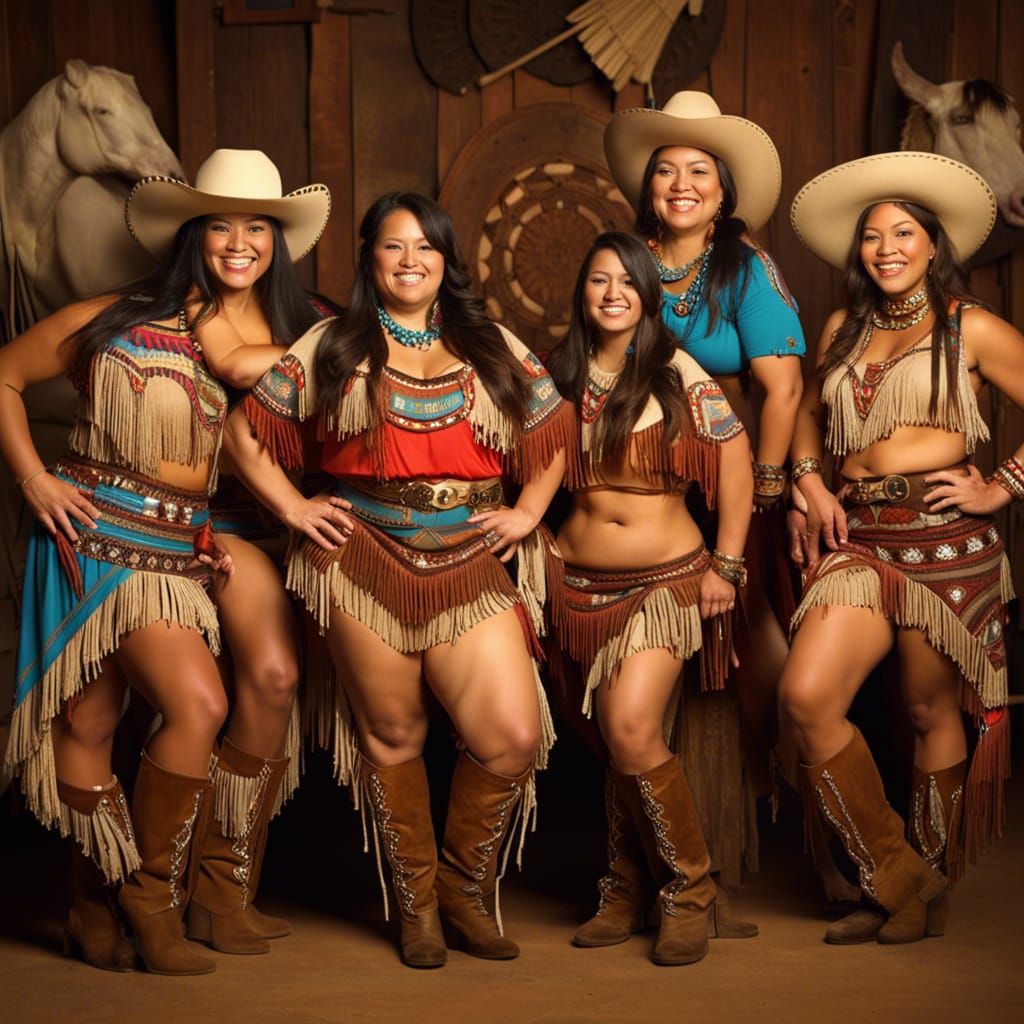 Chubby Native American Cowgirls in Western Bar