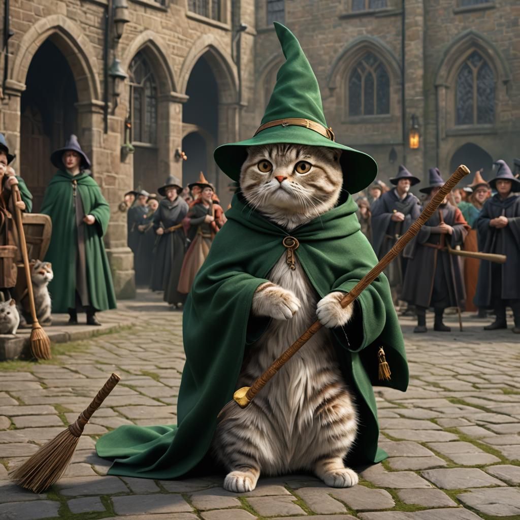Scottish Fold Cat Attends Quidditch Match