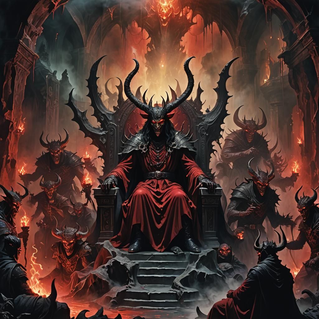 Satan and Acolytes in Underworld Cavern