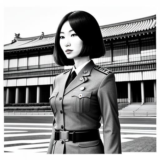 Japanese Officer in Uniform: Detailed Ink Sketch