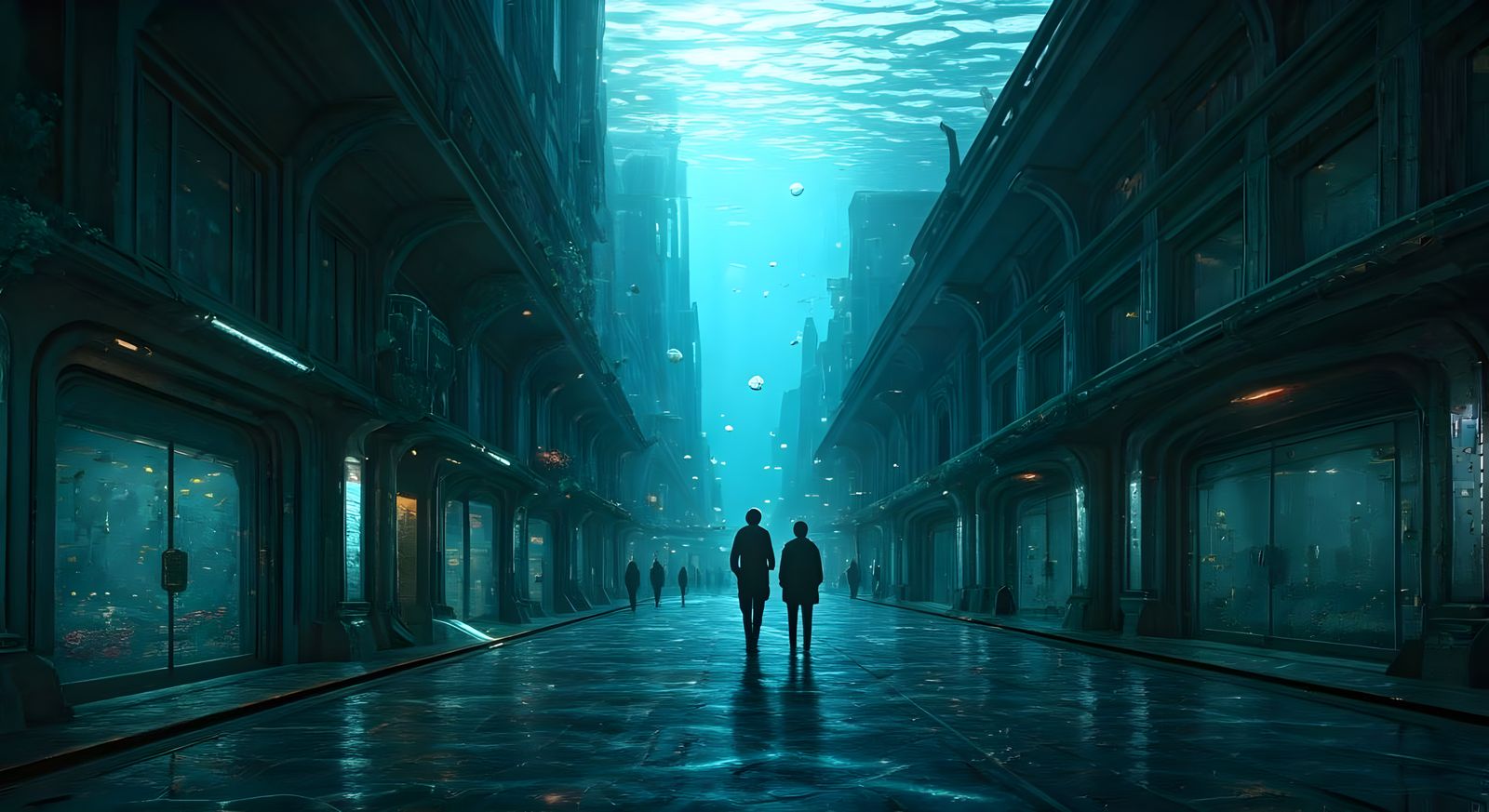 Detailed Underwater City Street Scene
