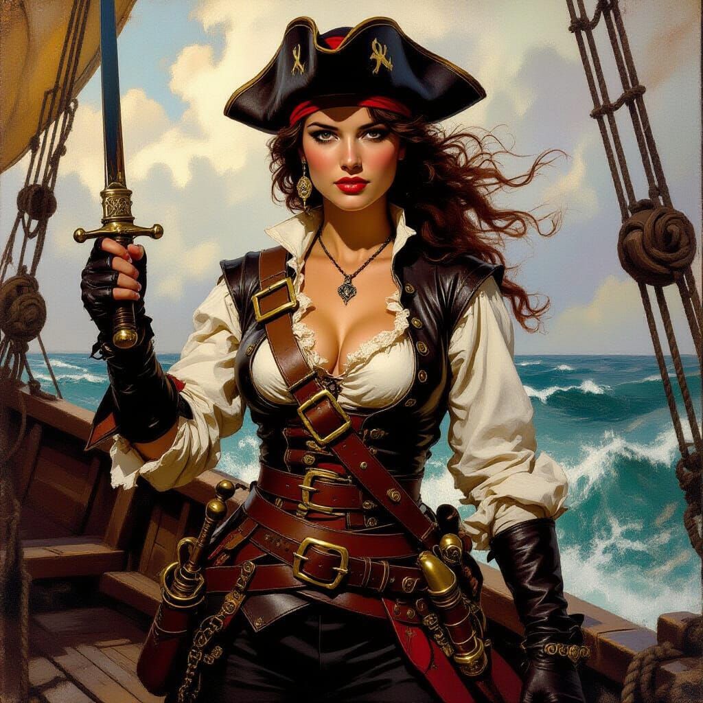 Pirate Woman with Sword in Baroque Style
