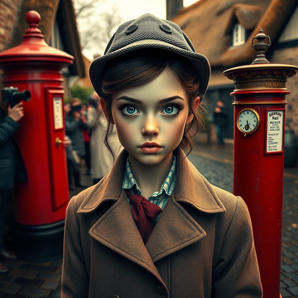 Girl in Sherlock Holmes Outfit on Cobbled Street