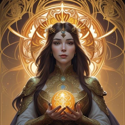 Noblewoman With Solar Orb and Art Nouveau Arch