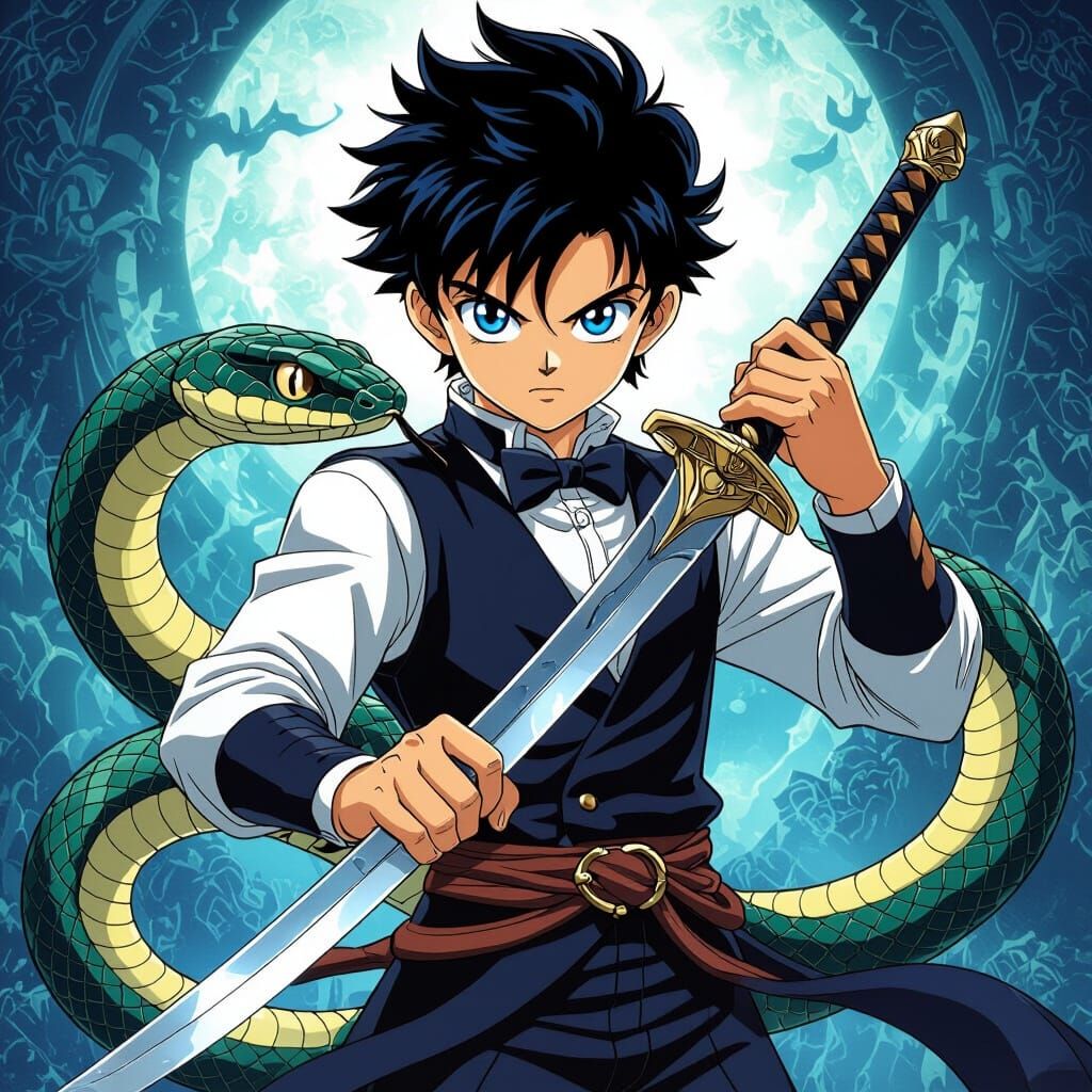 Anime-Style Snake Boy with Sword