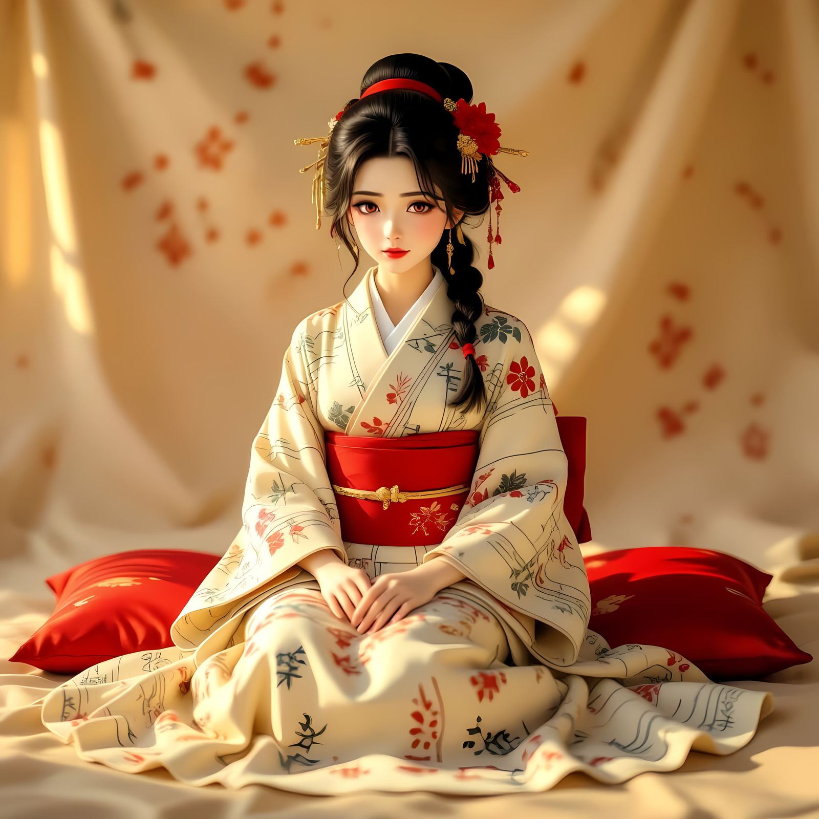 Anime Woman Woven from Cashmere in Photorealistic Style