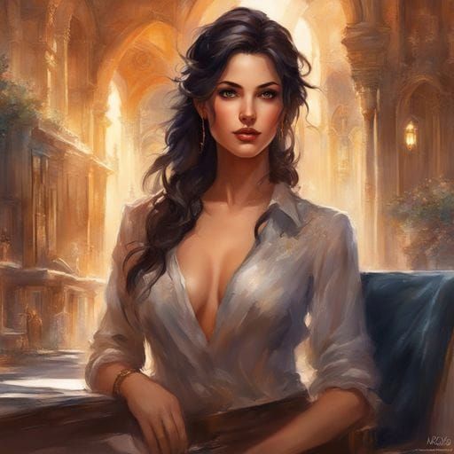 Beautiful Italian Office Girl Portrait as Splash Art