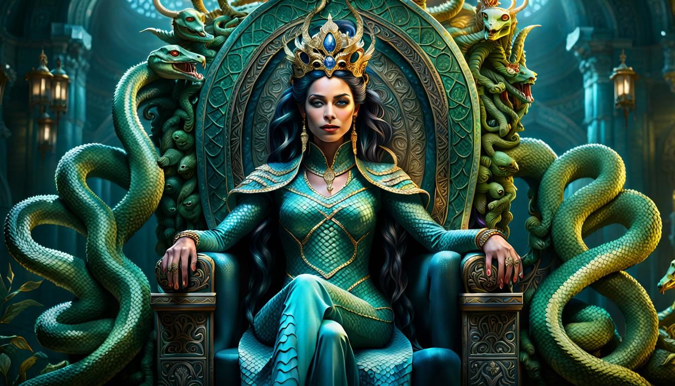 Snake Empress on Her Throne in Mystical Kingdom