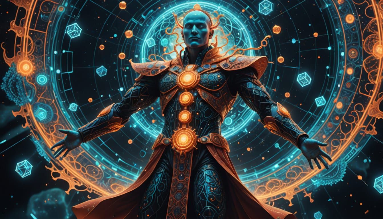 Radiant Geometric Demiurge in Surreal Digital Painting