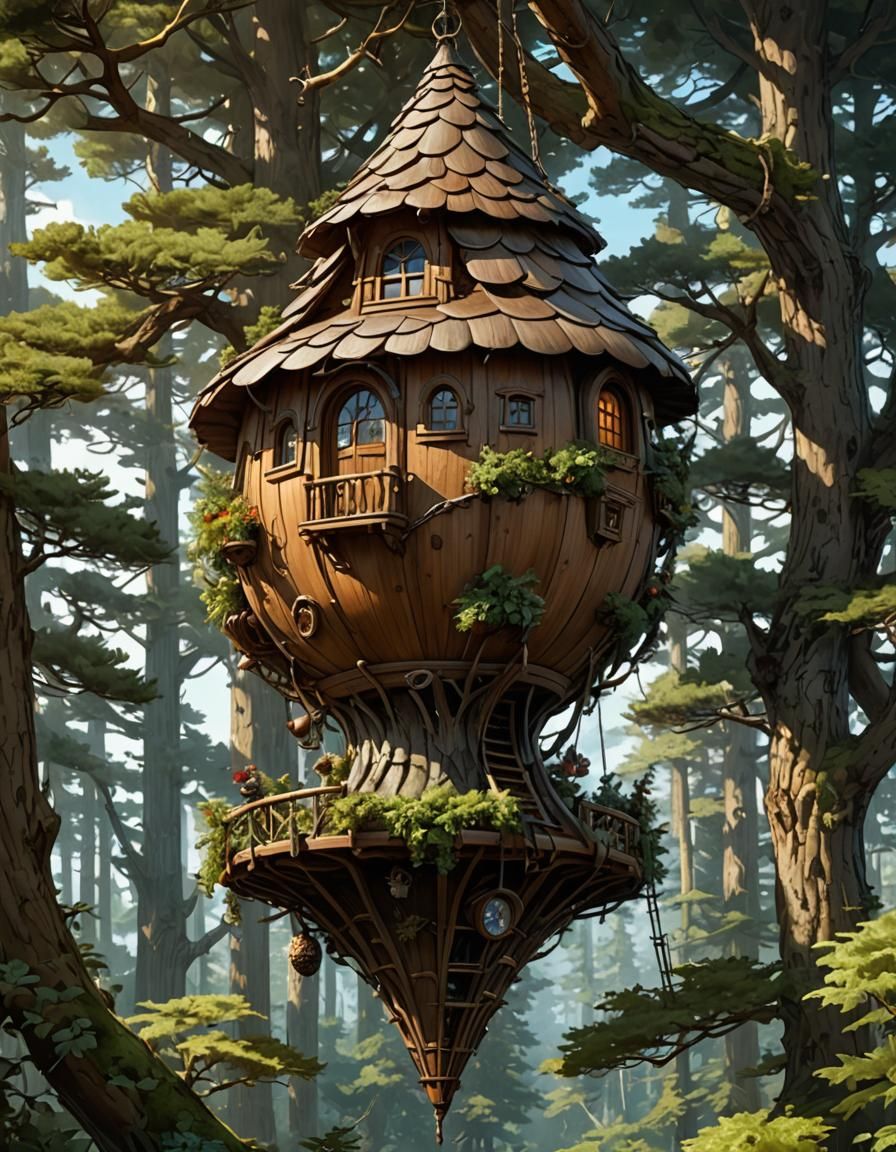 Pine Cone Treehouse: Elegant Digital Concept Art