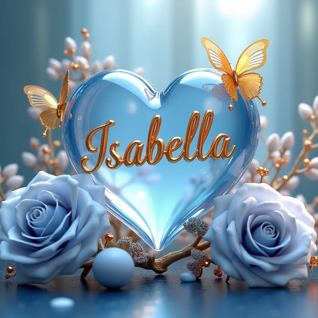 Glass Heart with Golden Name and Roses