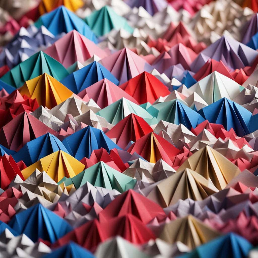 Origami Cranes Soar Over Japan Mountains