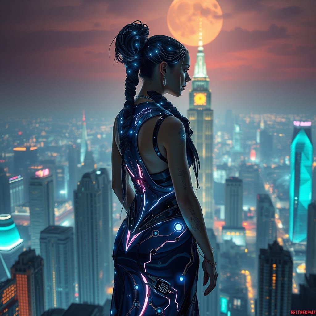 Cyberpunk Princess Reigns Supreme Over Glowing Metropolis