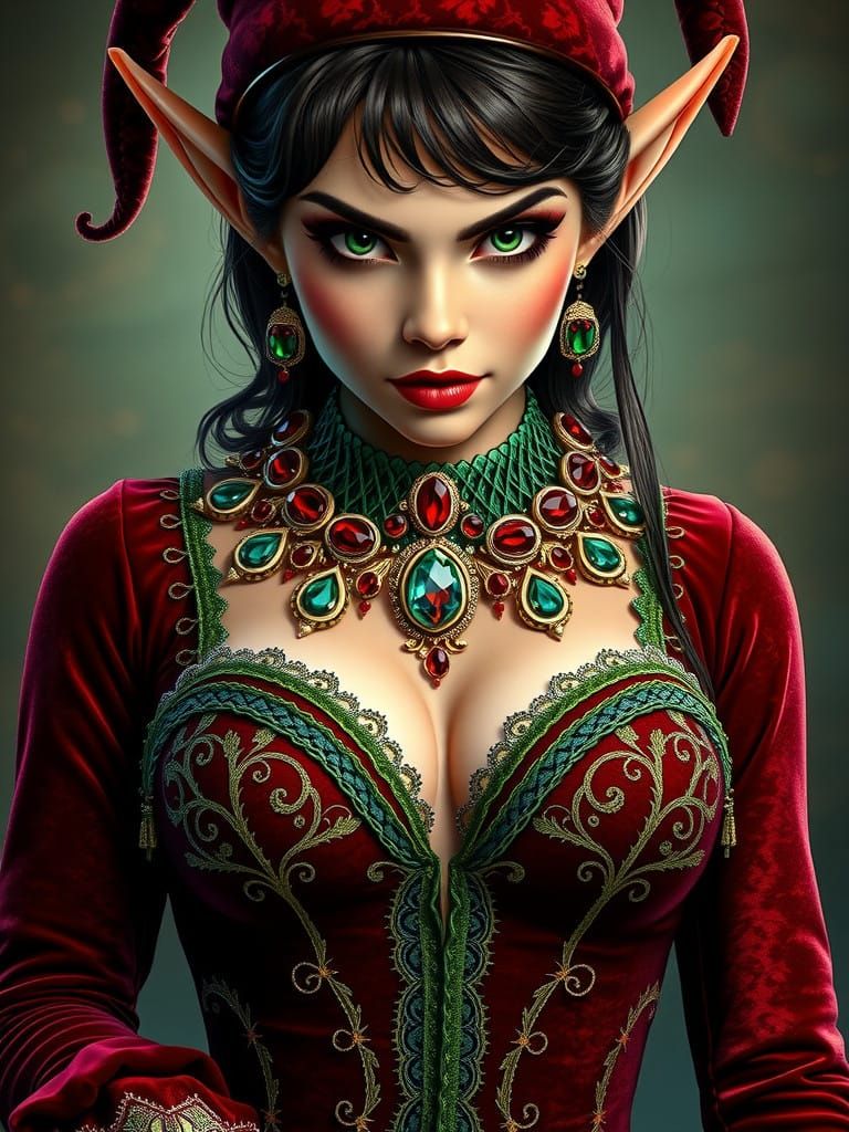 Seductive Baroque Elf in Velvet Bodice and Gemstone Choker