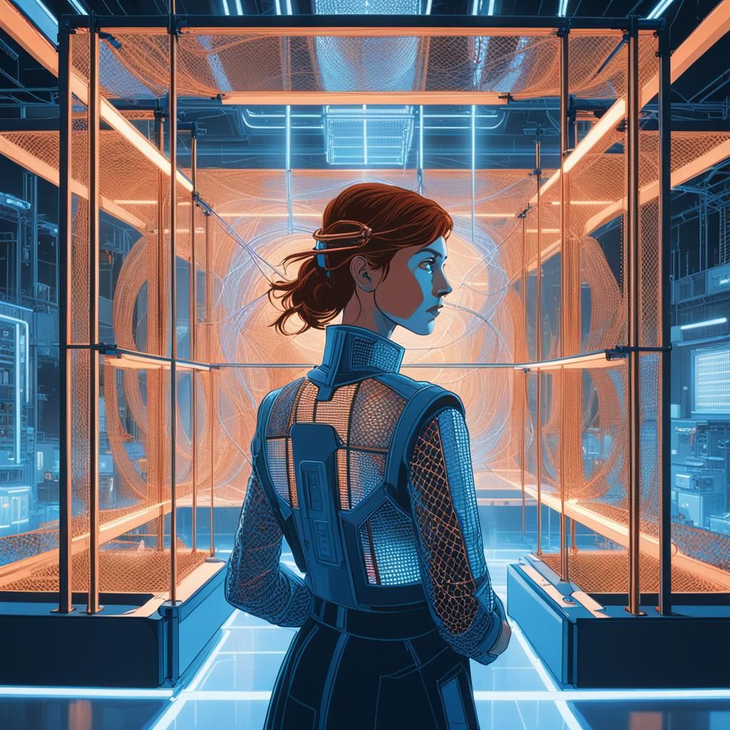 Scientist in Faraday Cage: Futuristic Industrial Laboratory