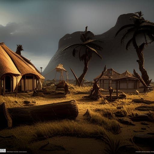 African Village Concept Art in Vampire Hunter D Style
