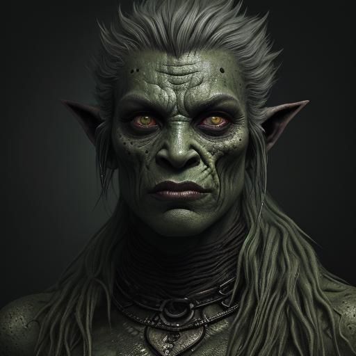 Dark Fantasy Portrait of a Leprosy Riddled Female Orc
