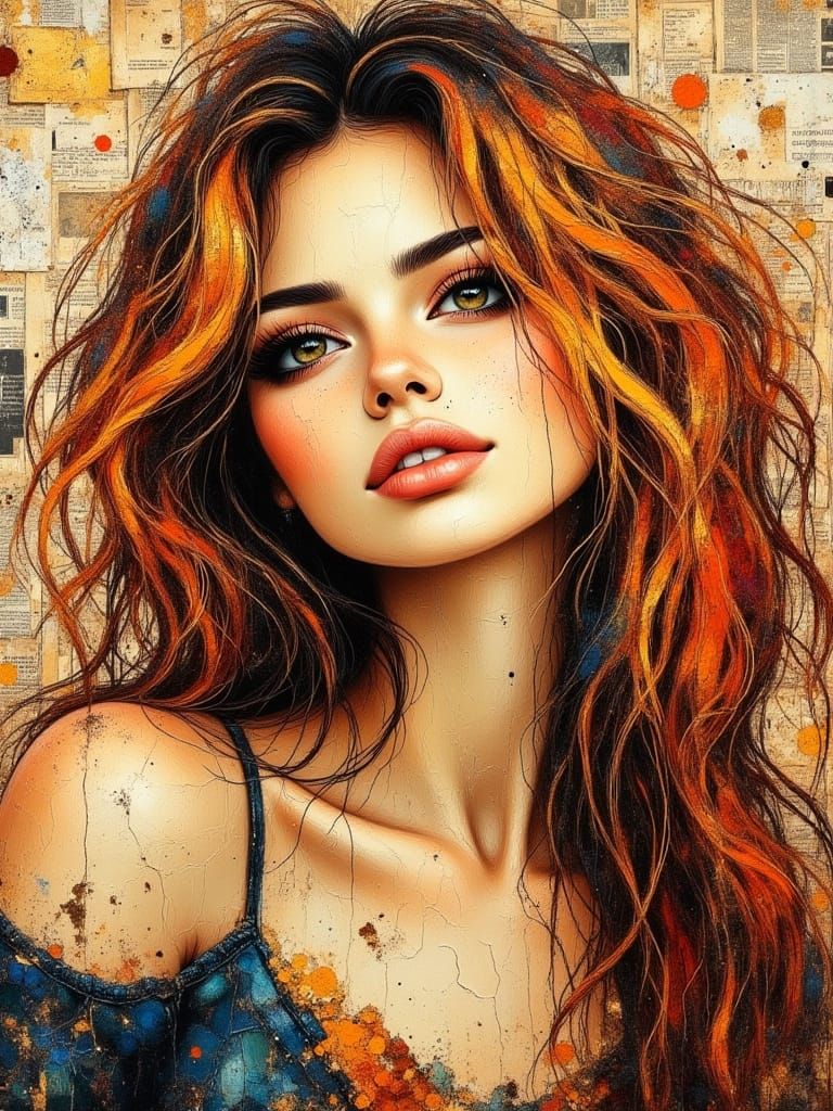 Woman Portrait with Newspaper, Gold, and Autumn Colors