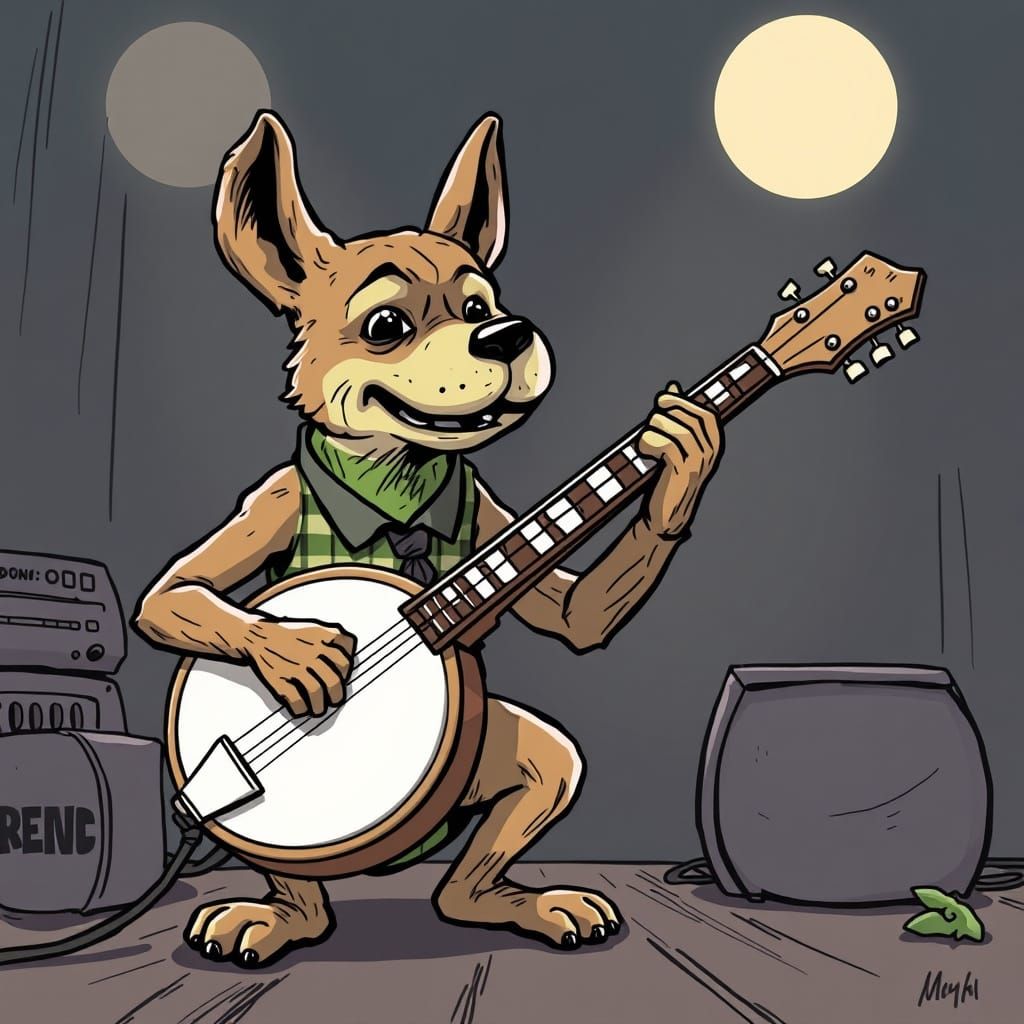 Cartoon Banjo-Playing Dog-Celery Hybrid