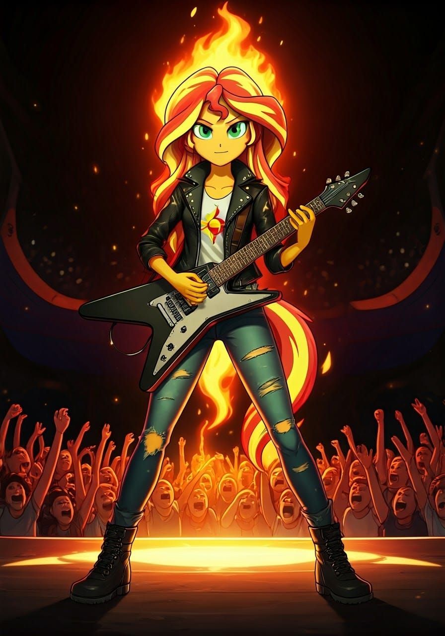 Sunset Shimmer Rock Concert in Dark Fantasy Art Nouveau