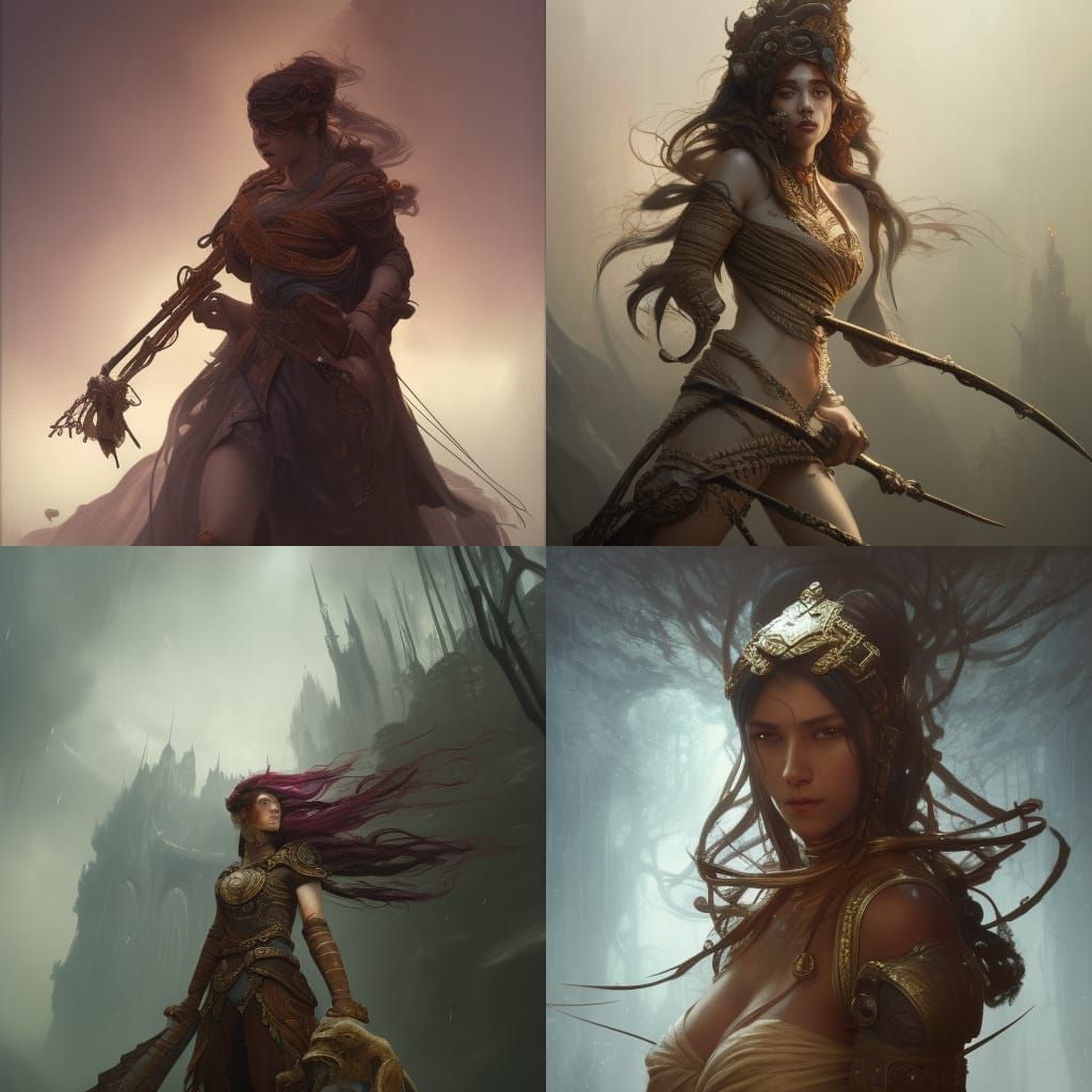 Warrior Princess in Surreal Art Nouveau Style