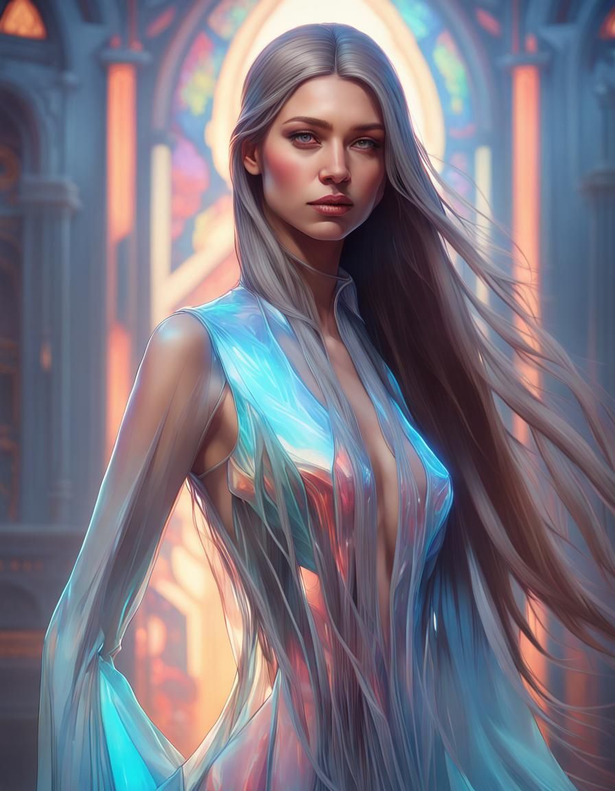 Woman in Glass Dress: Hyperdetailed Art Nouveau Portrait