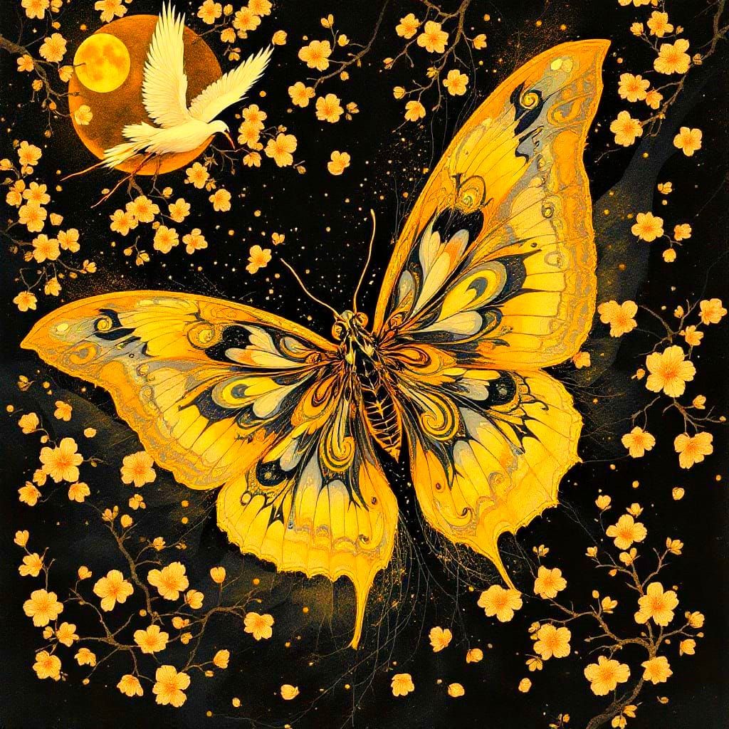 Surreal Ornate Moth in Traditional Chinese Art Style