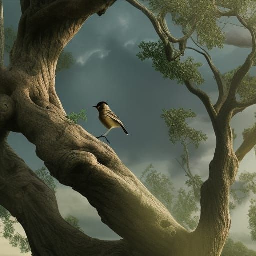 Lark Bird in Tree: Digital Matte Painting