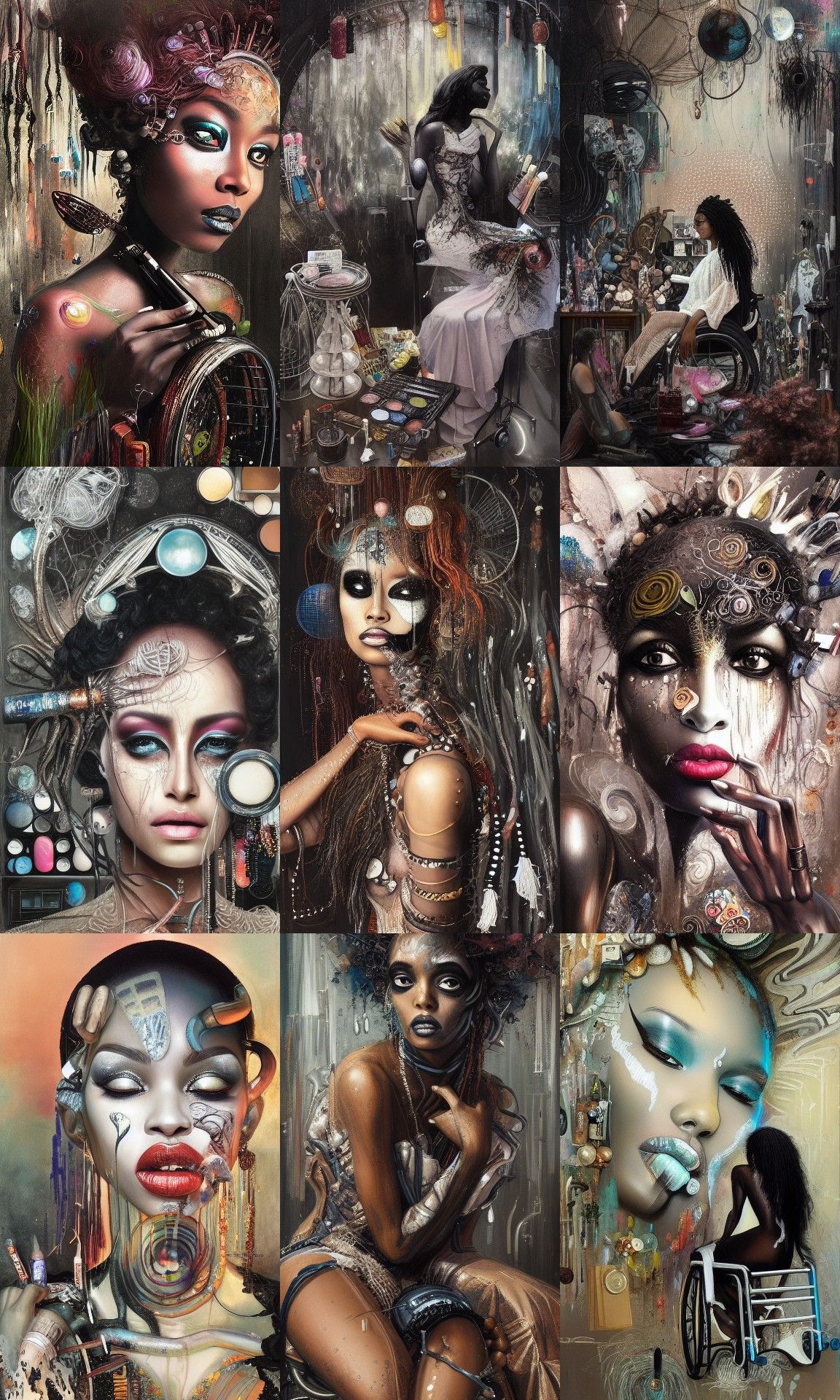 Black Goddess in Wheelchair Surrounded by Makeup