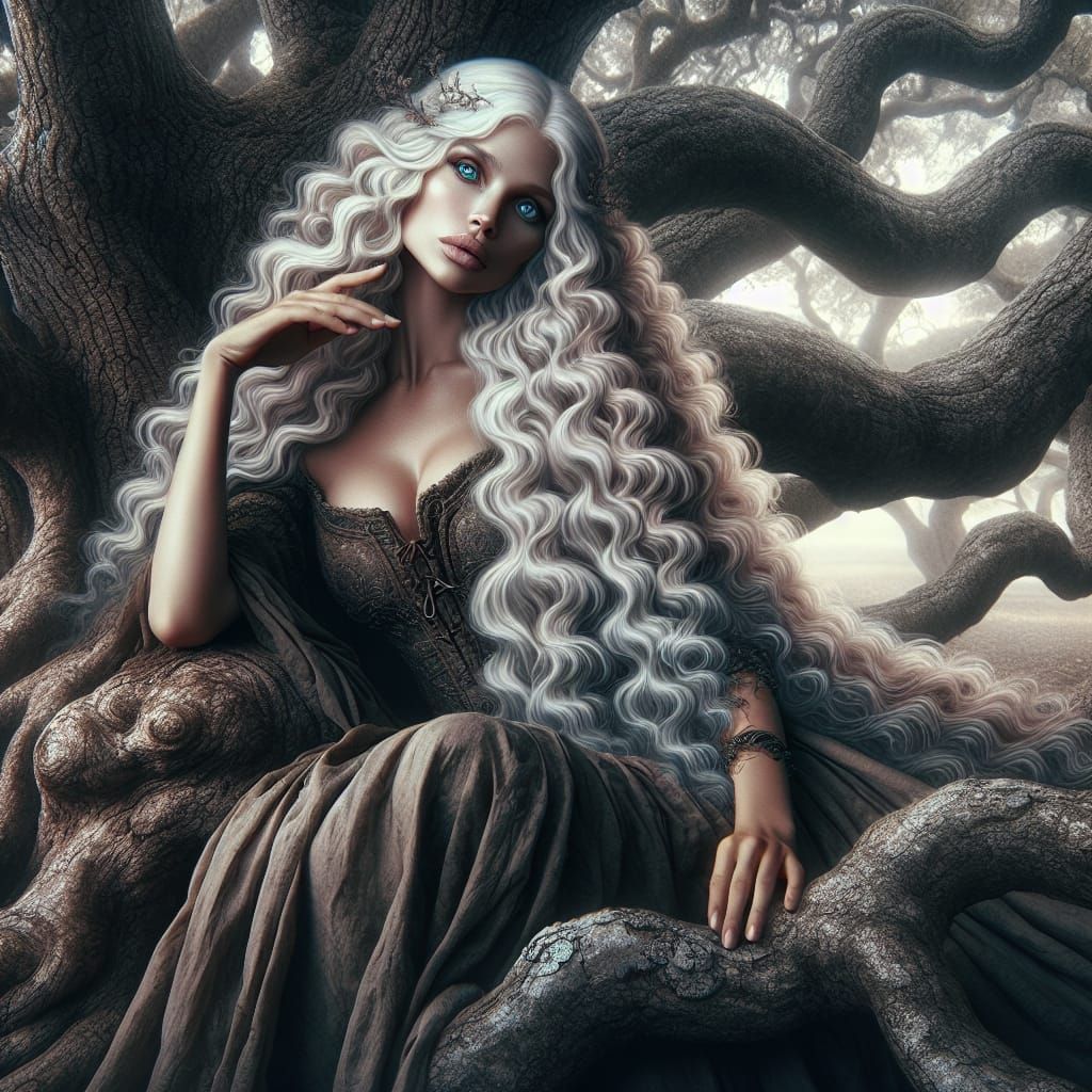 Beautiful Woman Under Oak Tree: Digital Matte Painting