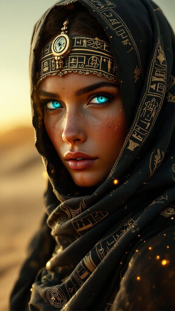 Enigmatic Desert Oracle in Mystical Realism Style