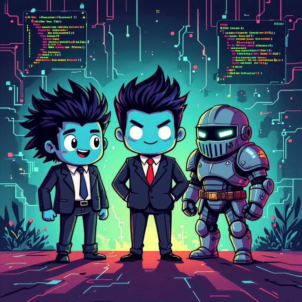 Cartoon Coding Characters in Stylized Illustration