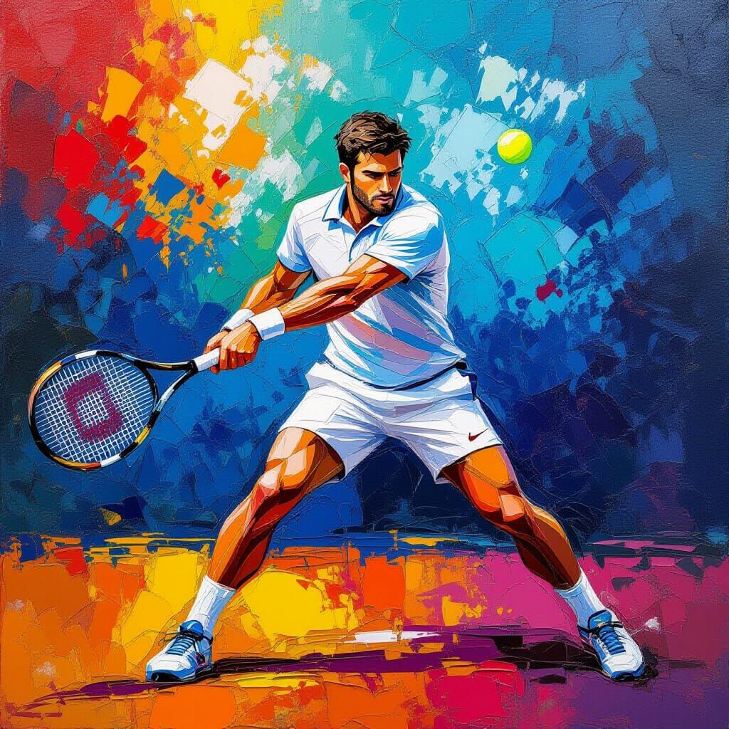 Tennis Mania: Neo-Impressionist Expressionist Oil Painting
