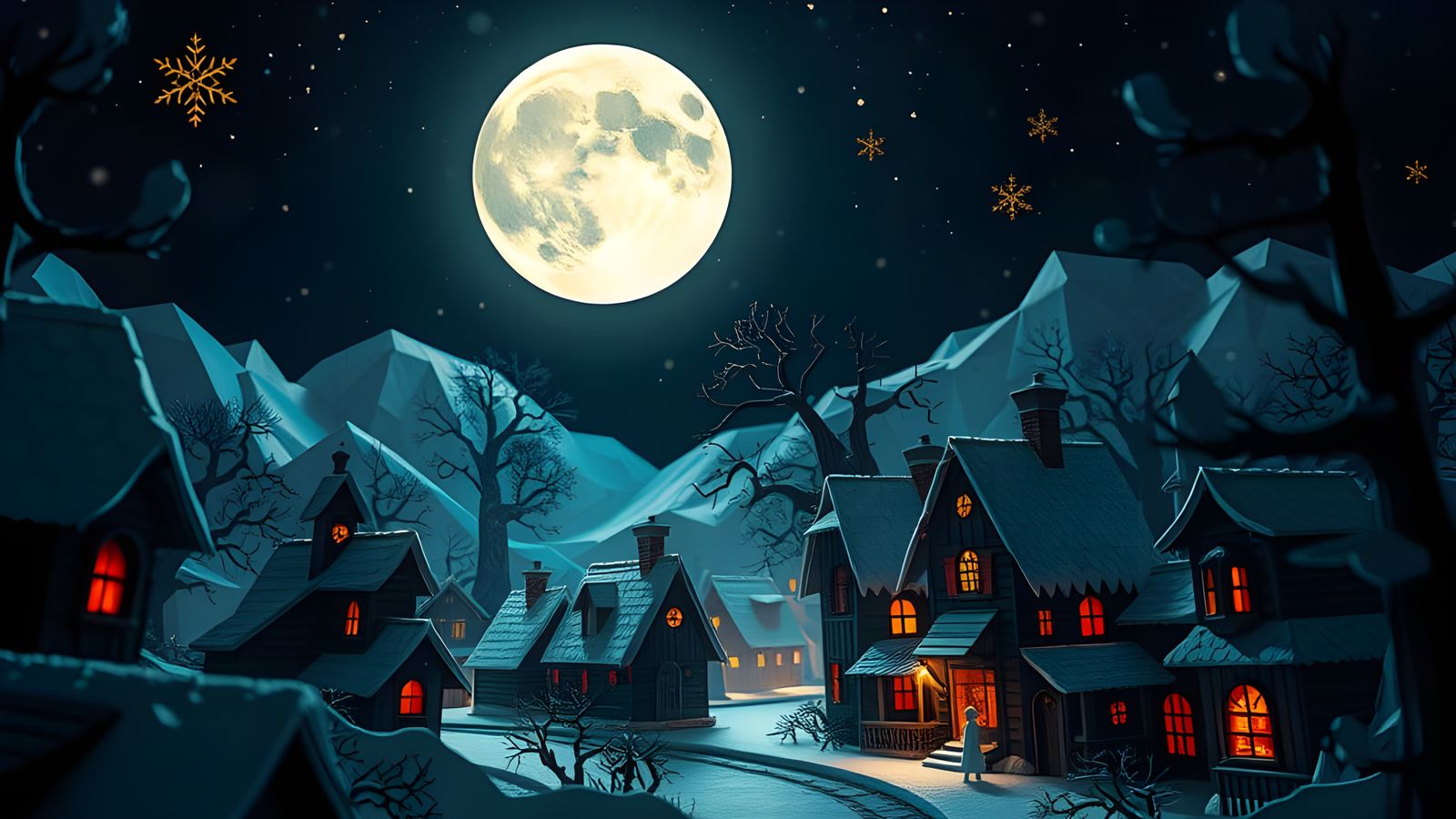 Christmas Nightmare Village in Winter Moonlight