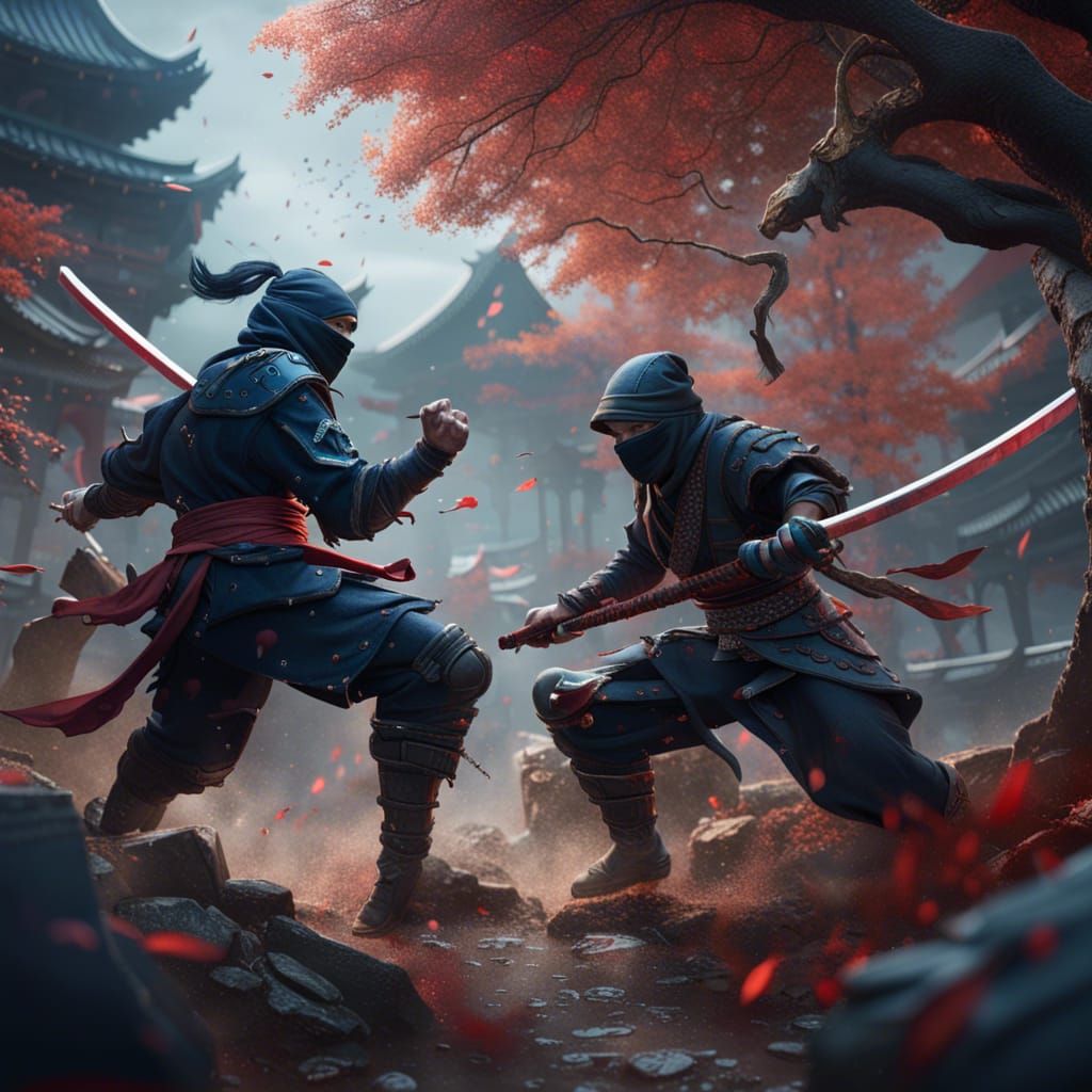 Ninja Fighting in Detailed Matte Painting Style