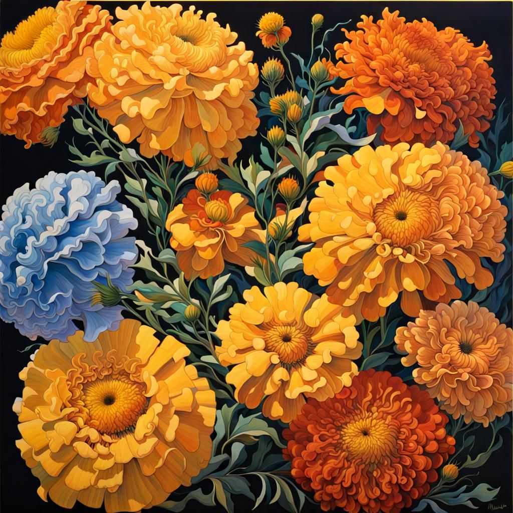 Marigold Flowers in Post-Impressionistic Style