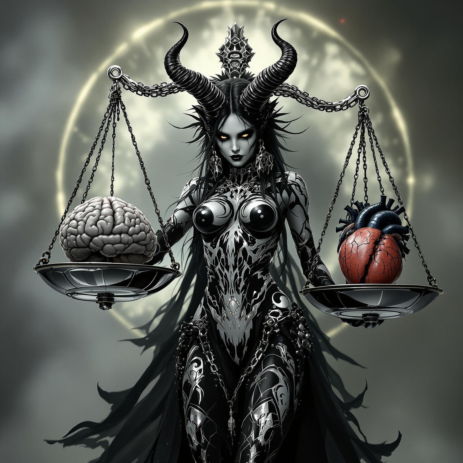 Demonic Goth Rides Skateboard with Yin Yang Pattern