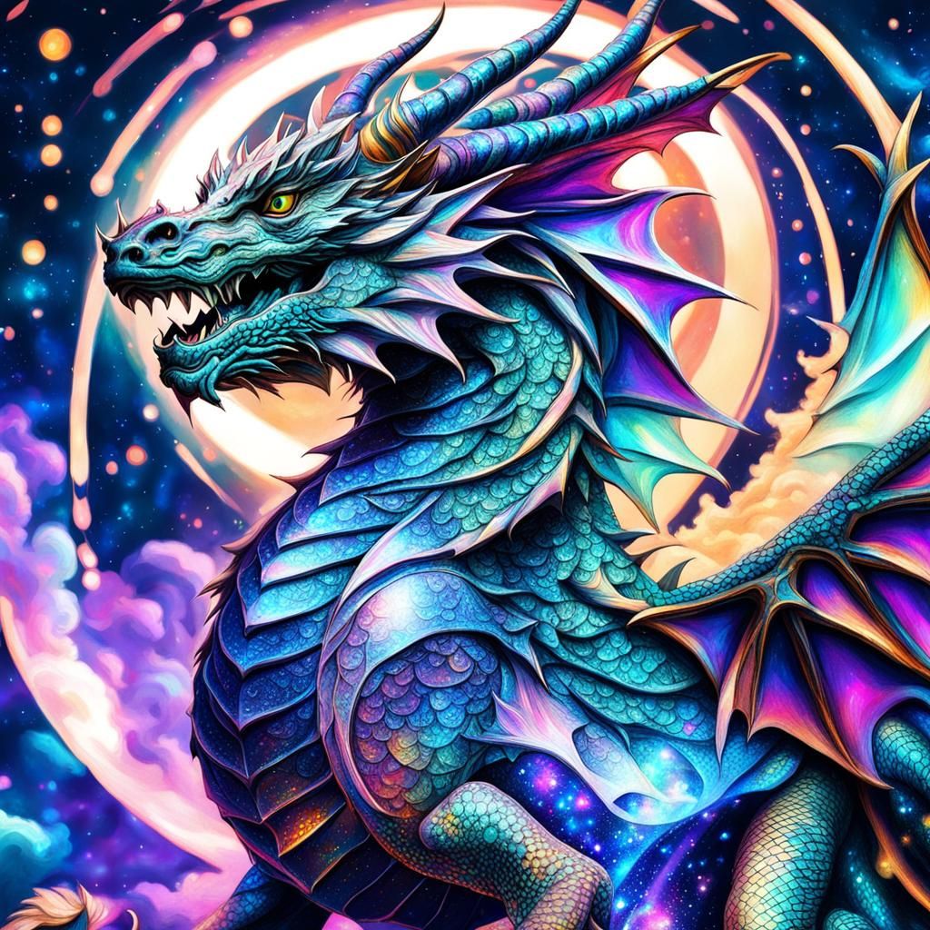 Holographic Female Dragon in Cosmic Astral Style