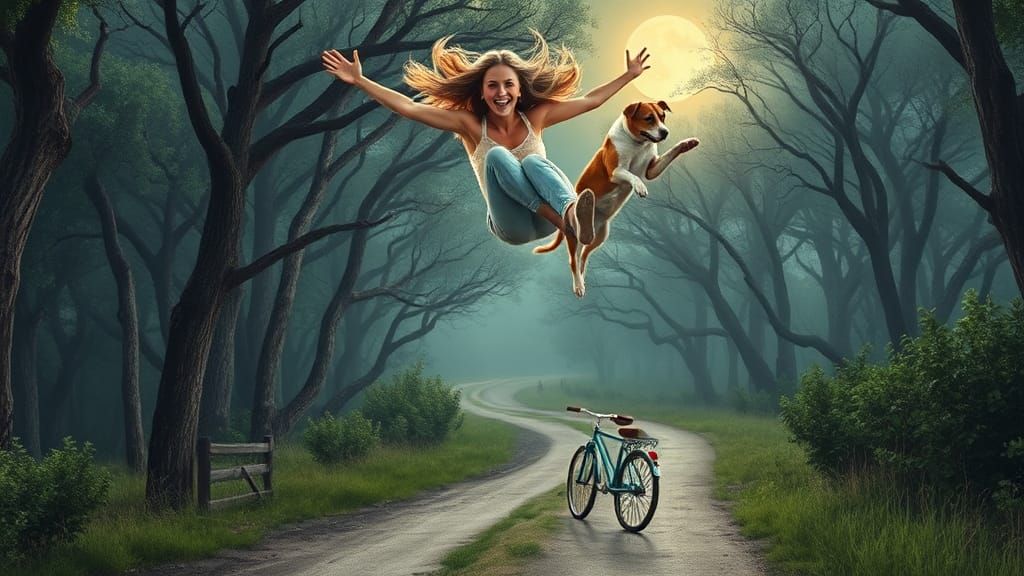 Svetlana's Magical Flight with Dogs in Enchanted Forest